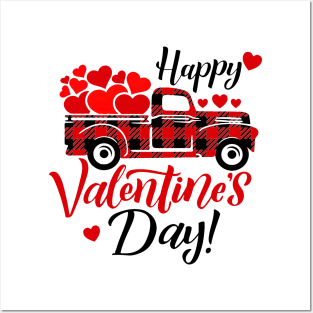 Happy Valentine's Day Heart Shape Red Plaid Truck Posters and Art